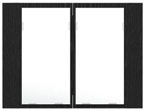 LED fürdőszobai tükörszekrény fekete tölgyből, 60x12x45 cm, mérnöki fa