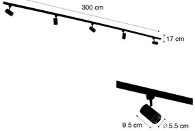 1 fázisú sínrendszer 5 spotlámpával, fekete aranyszínű gyűrűvel - Jeana