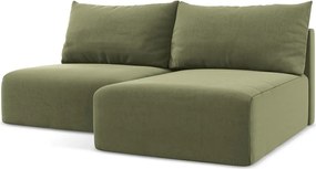 Zöld bársony kinyitható-tárolóhelyes sarokkanapé (jobb oldali-heverő résszel) Kalena – Makamii