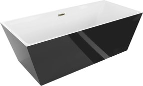 Luxury Lita szabadon álló fürdökád akril  170 x 75 cm, fehér/fekete,  leeresztö arany - 52121707575-G Térben álló kád