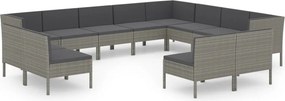 vidaXL 12 részes szürke polyrattan kerti ülőgarnitúra párnákkal