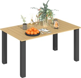 Outsunny Téglalap alakú Kerti Asztal Kültéri Terasz Asztal 150x90x73 cm Acél Lábakkal, Napernyő Nyílással és Lamellás Kialakítással, Teherbírás 70 kg
