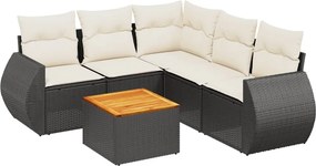 vidaXL 6 részes fekete polyrattan kerti ülőgarnitúra párnákkal
