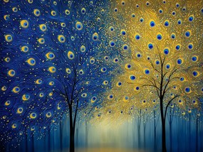 Canvas Vászonkép Pávafák Szemek Aranykék Van Gogh 100 x 75