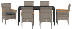 7 Darabos Kerti Étkezőszett Párnás Szürke Poly Rattan