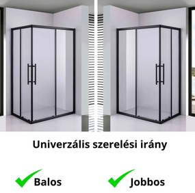 Stuxi Nizza Black 120x80 cm aszimmetrikus két tolóajtós zuhanykabin 6 mm vízlepergető biztonsági üveggel, fekete elemekkel, 190 cm magas, zuhanytálcával és szifonnal