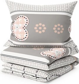 Krepp ágynemű HEART RETRO szürke hotelzsebbel Ágyneműhuzat mérete: 70 x 90 cm | 140 x 200 cm