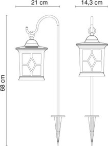 Globo 33270 Solar leszúrható fekete műanyag lámpa, akril búrával, IP44, akkumulátorral: AA 300mAh 1,2V, HxSZxM:210x143x680mm, tartozék: 1xLED 0,06W 3,2V