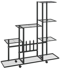 fekete acél virágtartó állvány kerékkel 94,5 x 25 x 92,5 cm