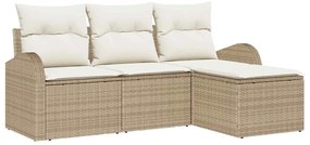 Kerti Kanapé Szett párnával 4 pcs Bézs és fehér Poli rattan