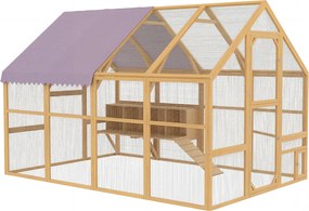 PawHut fa tyúk kifutó, kb. 5,2 m² (280 x 185,5 x 188 cm) kültéri kifutó fedett résszel, zárható ajtóval, rámpával, 4 fészekodúval — sárga (8–12 tyúkho