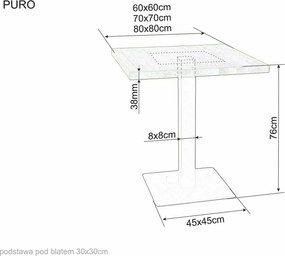 AKCIÓ Fekete étkezőasztal tölgy dekor asztallappal PURO 60x60 II. osztály