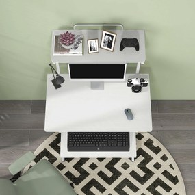 HOMCOM Számítógép Íróasztal, Gurulós Asztal Tároló Polcokkal, Munkaállomás és Billentyűzet Tálca, Gurulós Számítógép Asztal, 80 x 50 x 130 cm, Fehér |