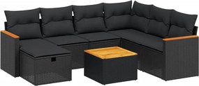 vidaXL 8 részes fekete polyrattan kerti ülőgarnitúra párnákkal