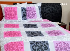 Pamut szatén ágynemű 140x220+70x90 Tina 214-2 szürke kockákkal