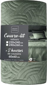 Bársony Szett Ágytakaróval És 2 Párnahuzattal 240 X 260 CM Poliészter Zöld