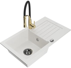 Mexen Pablo, 1 kamrás gránit mosogató 752x436x161 mm és Aster mosogató csaptelep, fehér, 6510-20-73450-57-B