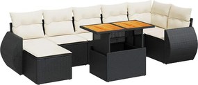 vidaXL 8 részes fekete polyrattan kerti ülőgarnitúra párnákkal