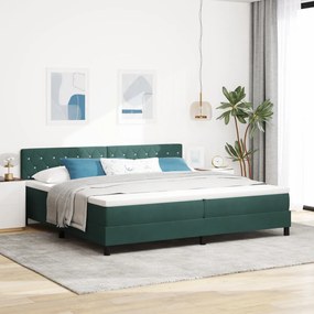 Box Spring Ágy Matrac & LED Sötét Zöld 200x200 cm Bársony