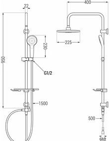 Mexen T05 zuhanygarnitúra felső fejjel 22,5cm, arany / fehér, 798050593-50
