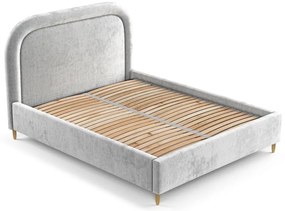 Világosszürke kárpitozott ágyneműtartós franciaágy ágyráccsal 180x200 cm Mija – Maison de Rêve