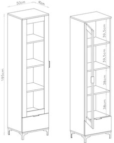 LORA vitrineszekrény artisan tölgyből