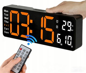 Ébresztőóra Elektronikus Óra Led Digitális Rádióvezérelt Hét &amp; Hőmérséklet Kijelző Narancssárga