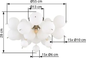 Globo 15633DO Mennyezeti lámpa fém nikkel matt, fehér színű üveggömbök, fekete PVC kábel, ø: 550mm, M: 280mm, üveggömbök átmérője: 15 x 6 cm, 15 x 10 cm, 3x E14 25W 230V izzók nélkül