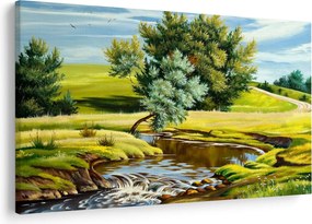 Kép - folyó a rétek között,, olajfestmény (90x60 cm)