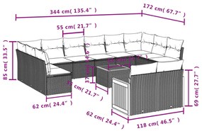 13 részes bézs polyrattan kerti ülőgarnitúra párnákkal