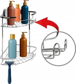 Ezüst Sarokpolc 2 Szint Öntapadós Strapabíró Fürdőszoba Stílusos