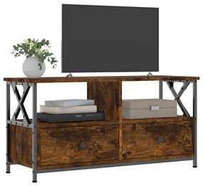 füstös tölgy színű szerelt fa és vas TV-szekrény 90x33x45 cm