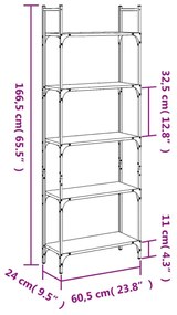 5 szintes füstös tölgy szerelt fa könyvespolc 60,5x24x166,5 cm