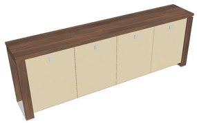 Verno+ alacsony szekrény 260 x 46 x 90 cm, üvegajtó, dió / vanília