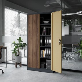 Fém iratszekrény JAN, 900 x 1850 x 400 mm, Eco Design: antracit/ dió