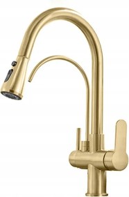 Háromutas konyhai csaptelep szűrőhöz Larenso Gold Sárgaréz Kifolyócső