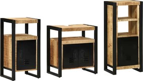vidaXL Fürdőszoba bútor szett 3 pcs Barna és fekete Tömör Mangófát