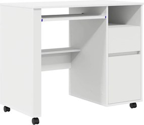 vidaXL Kerekes íróasztal fiókkal Fehér 91 x 50 x 77 cm Faanyag