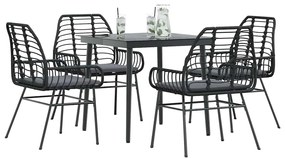 vidaXL 5 részes fekete polyrattan üveg kerti étkezőgarnitúra párnákkal