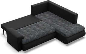 Tokio sarokkanapé, L alakú háttámlával, 2 ágyneműtartóval, fonott + műbőr, jobboldali, szürke - fekete