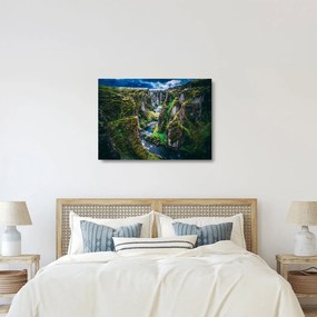 Kép - Folyó a sziklás völgyben (üvegen) (70x50 cm)