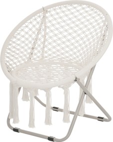 Outsunny függőszék kerek kertteli holdszék papasan összehajtható kiváló kényelem makrame vászon poliészter bézs | Aosom