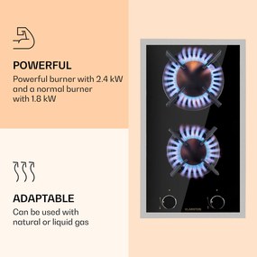 Klarstein Goldflame 2, gázfőzőlap, 2 Messing égő, üvegkerámia