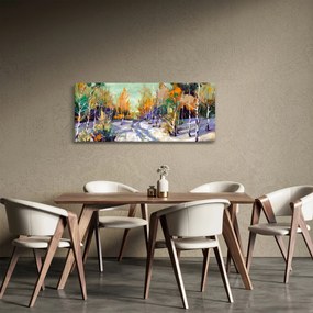 Kép - havas út az erdőben, olajfestmény (120x50 cm)