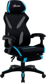 Vinsetto Játékos Fotel Deréktámasszal, Ergonomikus Irodai Fotel Állítható Magassággal Fekete és Kék Szövetből, 65x65x119-129cm | Aosom