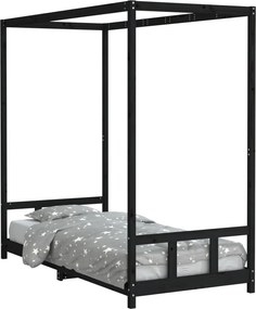 vidaXL fekete tömör fenyőfa gyerekágykeret 90 x 200 cm
