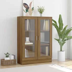 barna tölgyszínű szerelt fa vitrinszekrény 82,5x30,5x115 cm