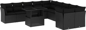 vidaXL 11 részes fekete polyrattan kerti ülőgarnitúra párnákkal
