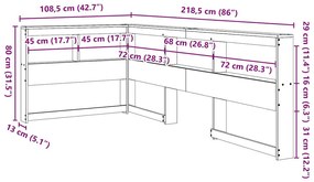 Könyvespolc fejtámla L-alakú fehér 90 cm tömörfa fenyőfa