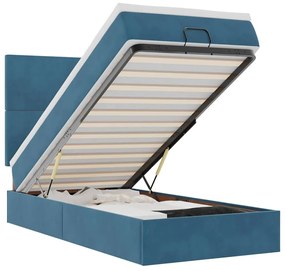 Ottomán ágykeret matracokkal sötétkék 90x190cm bársony